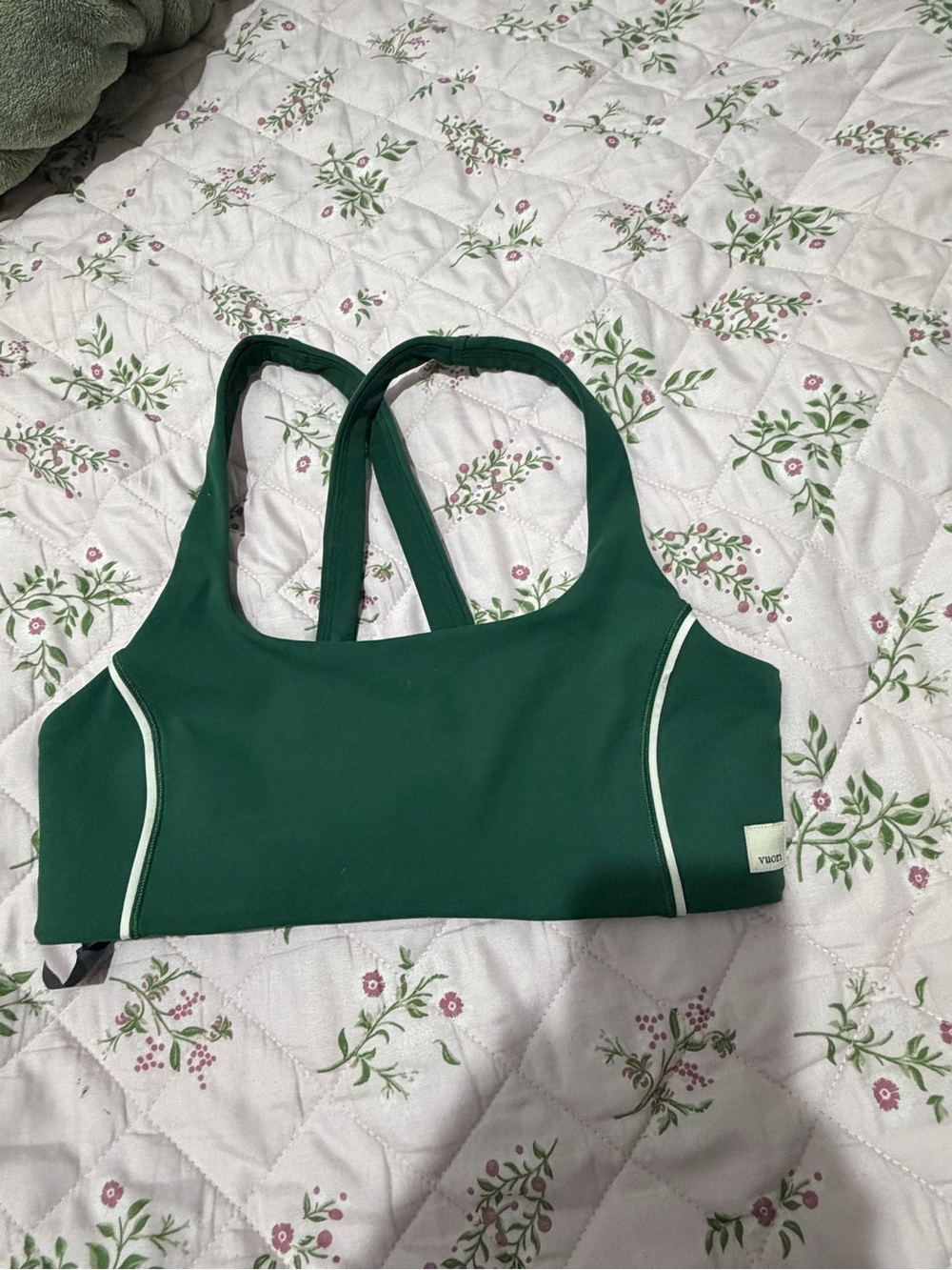 Vuori Forest Green Racerback Sports Bra with Contrast Piping